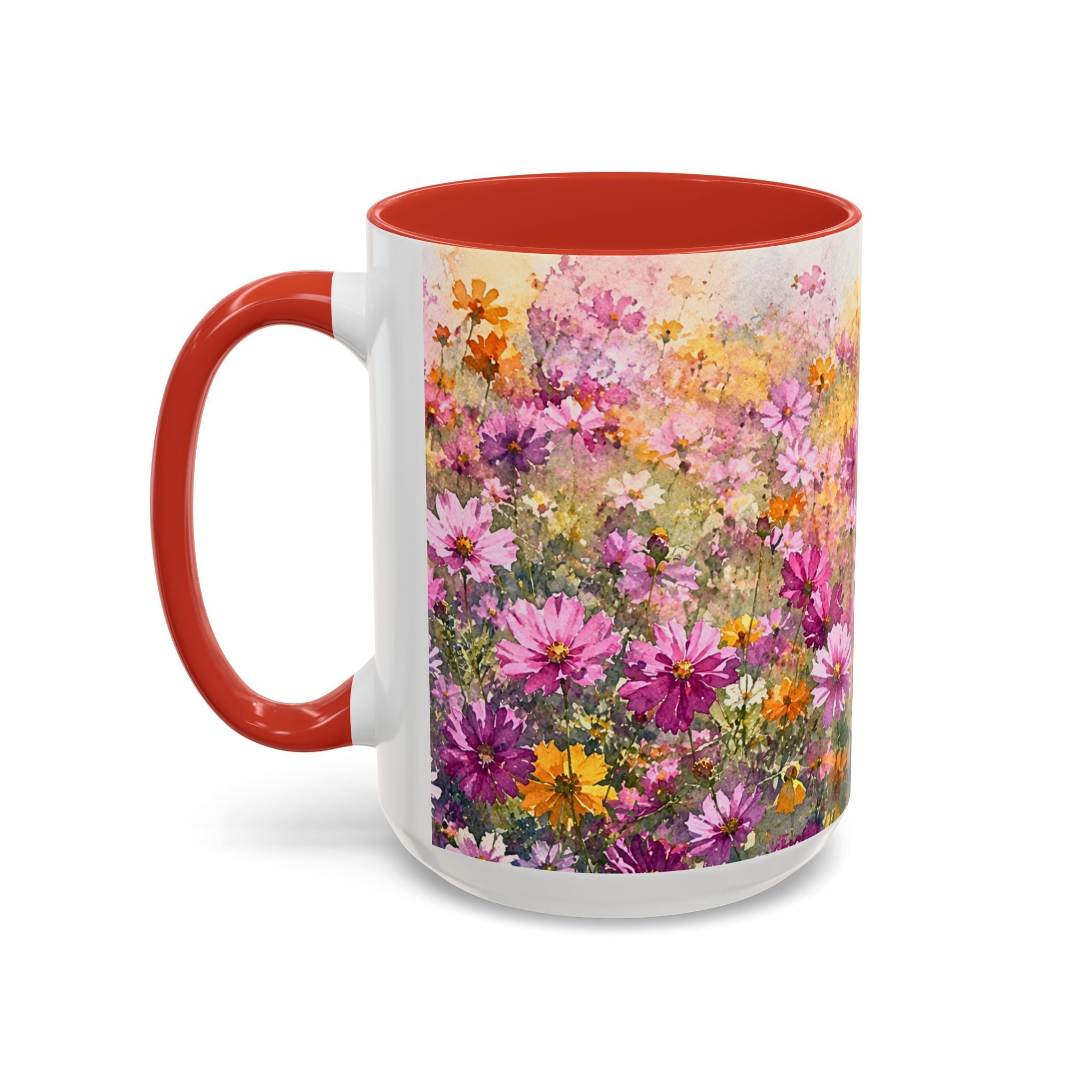 Floral Meadow Accent Coffee Mug — Pink Wildflower Ceramic Mug