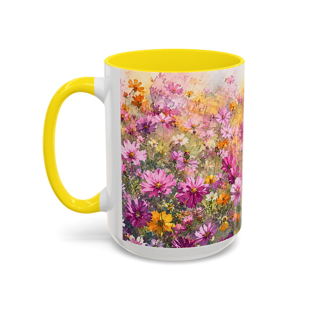 Floral Meadow Accent Coffee Mug — Pink Wildflower Ceramic Mug