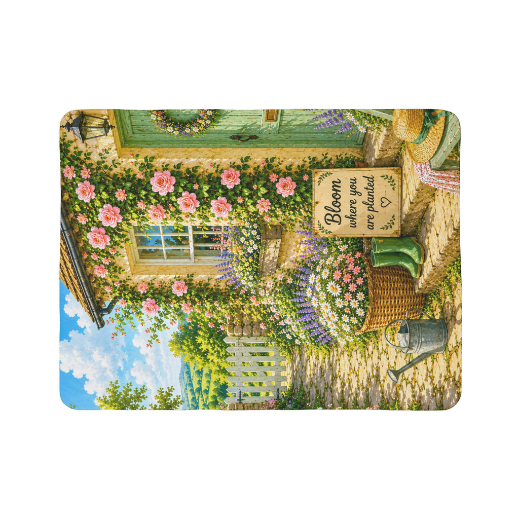 Bloom Where You’re Planted Sherpa Blanket — Cottage Garden Floral Fleece Throw