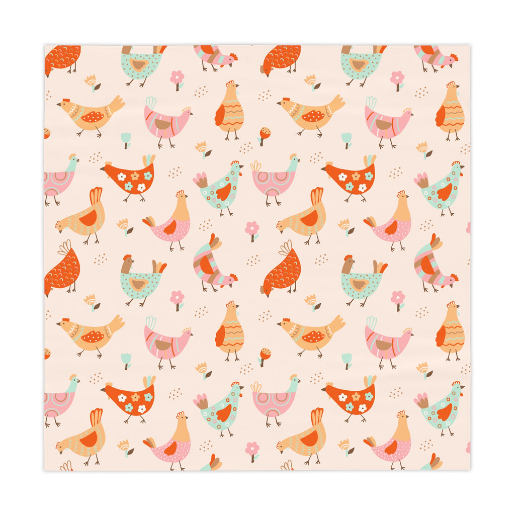 Whimsical Pastel Chicken Tablecloth – Cute Farmhouse Kitchen Decor