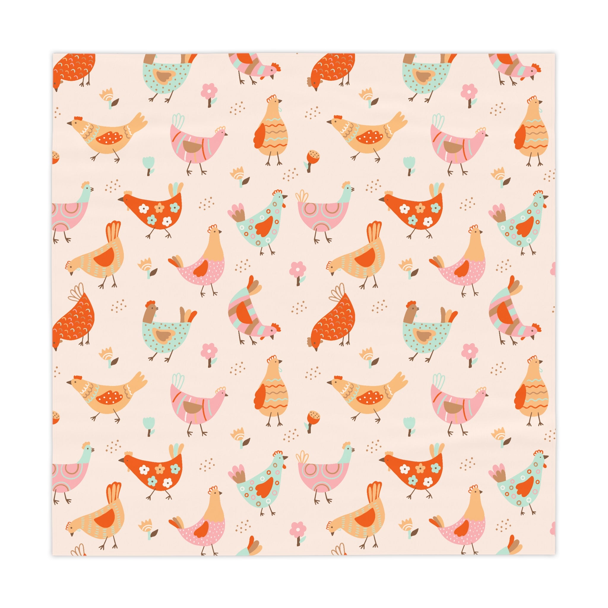 Whimsical Pastel Chicken Tablecloth – Cute Farmhouse Kitchen Decor