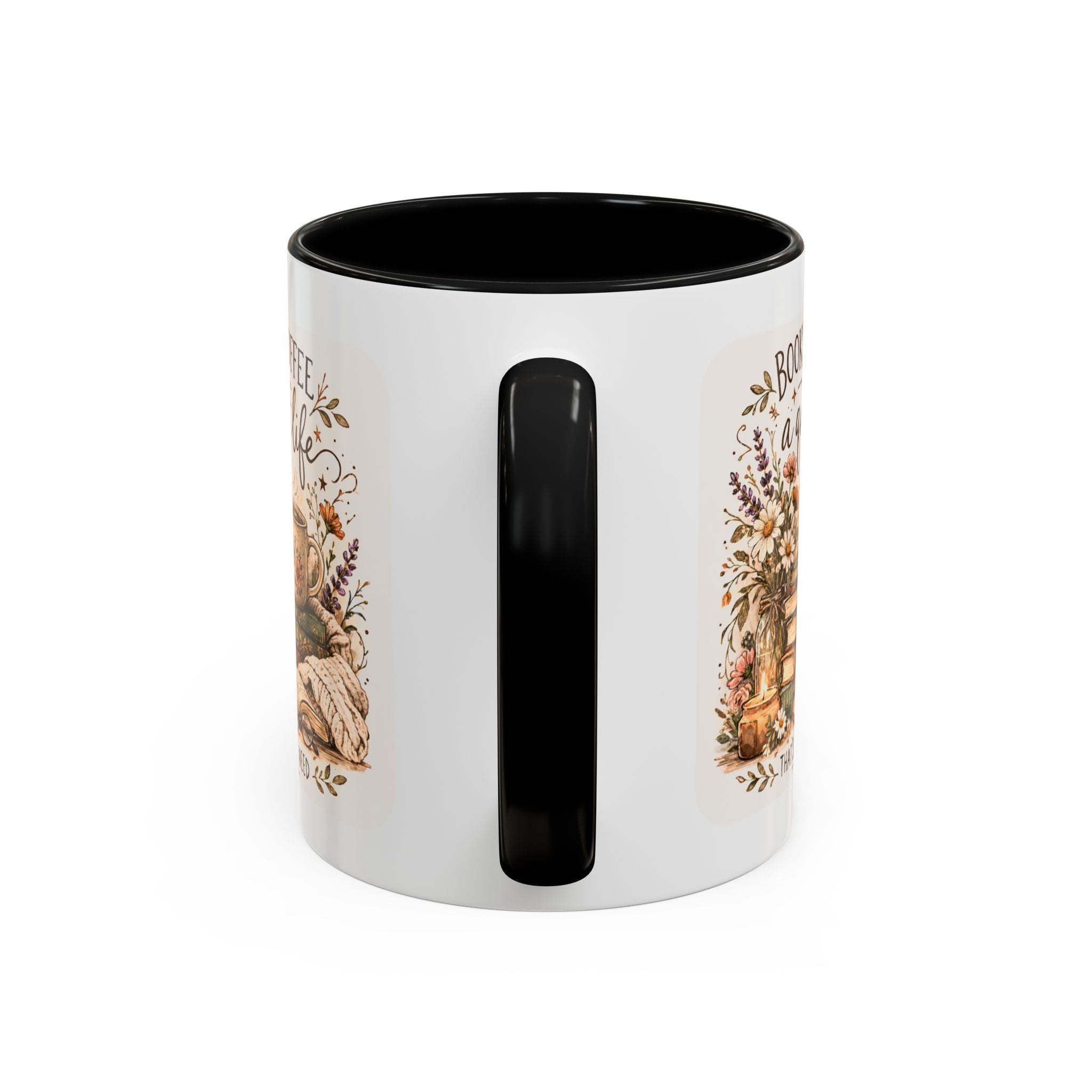 Books, Coffee & A Quiet Life Accent Coffee Mug — Cozy Literary Tea Cup (11/15oz)