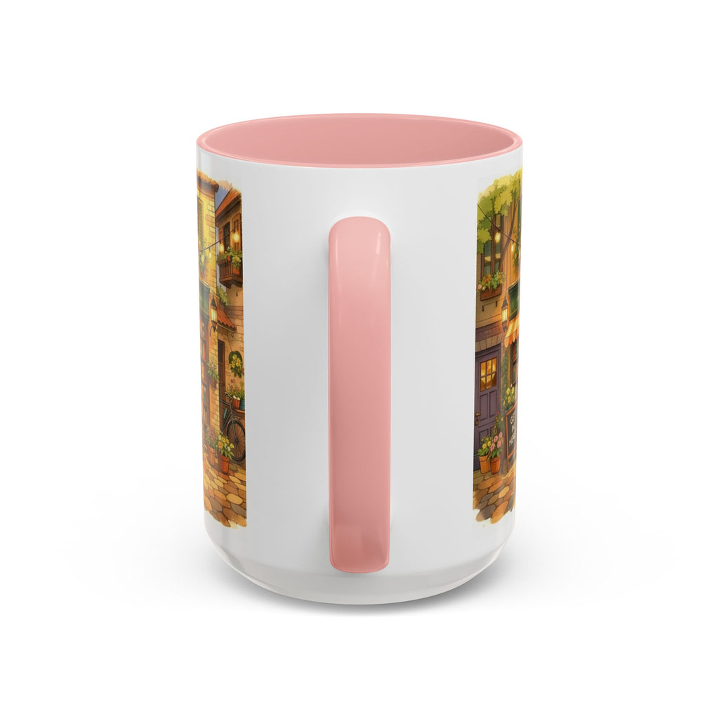 Bookshop Coffee Mug — Cozy Village Bookstore Illustration Accent Mug for Book and Dog Lovers (15oz)
