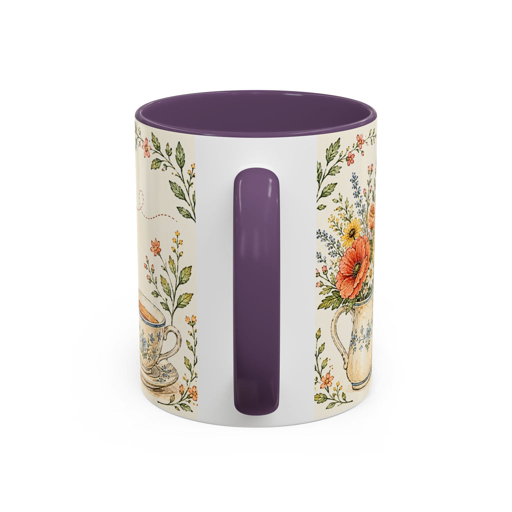 Slow Living Coffee Mug — "soft days, simple joys" Floral Accent Mug