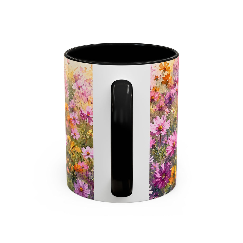 Floral Meadow Accent Coffee Mug — Pink Wildflower Ceramic Mug