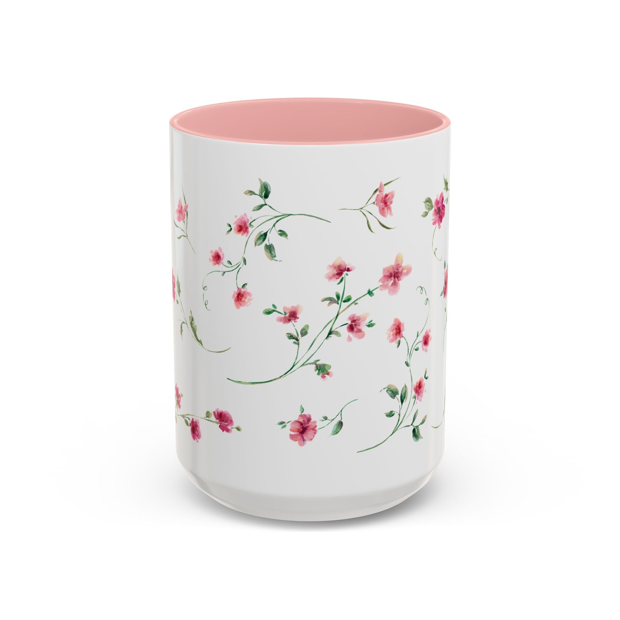 Floral Accent Coffee Mug – Pink Watercolor Blossoms (11/15oz)