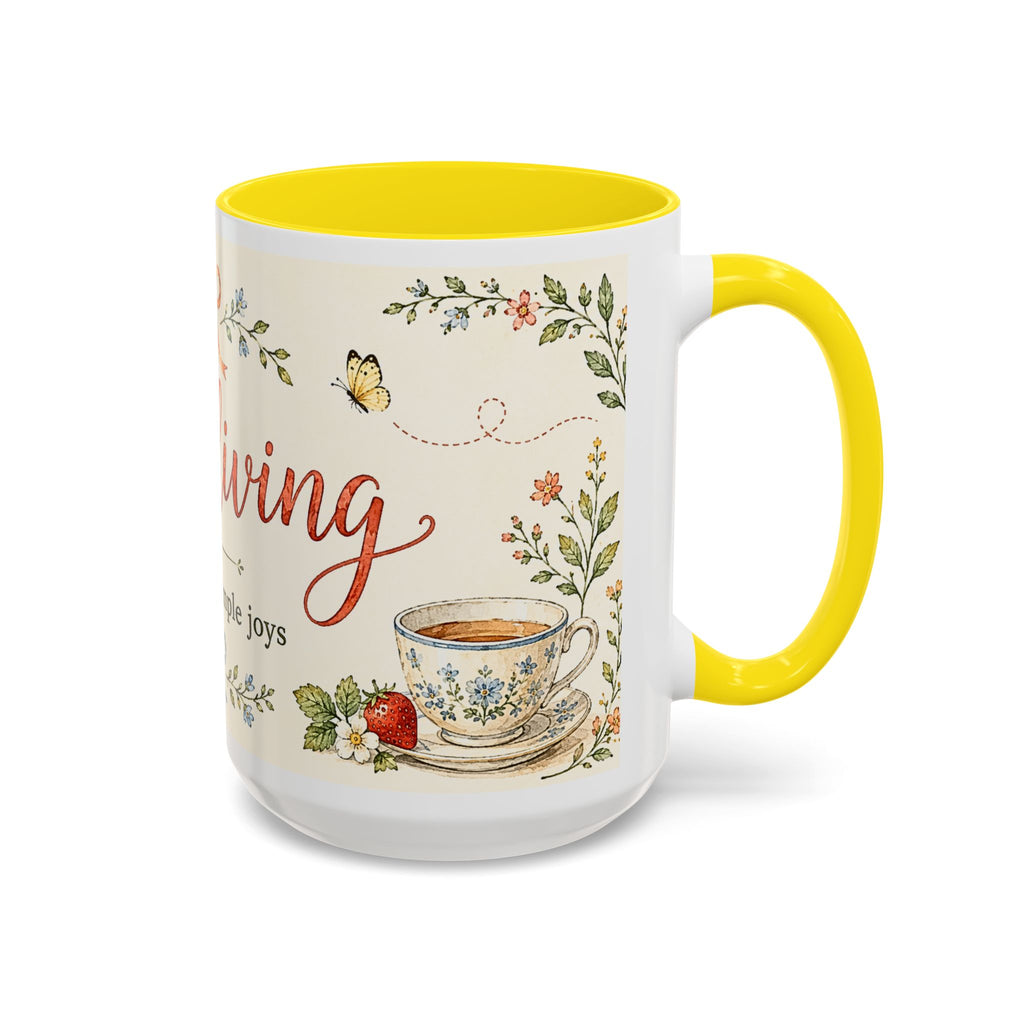 Slow Living Coffee Mug — "soft days, simple joys" Floral Accent Mug