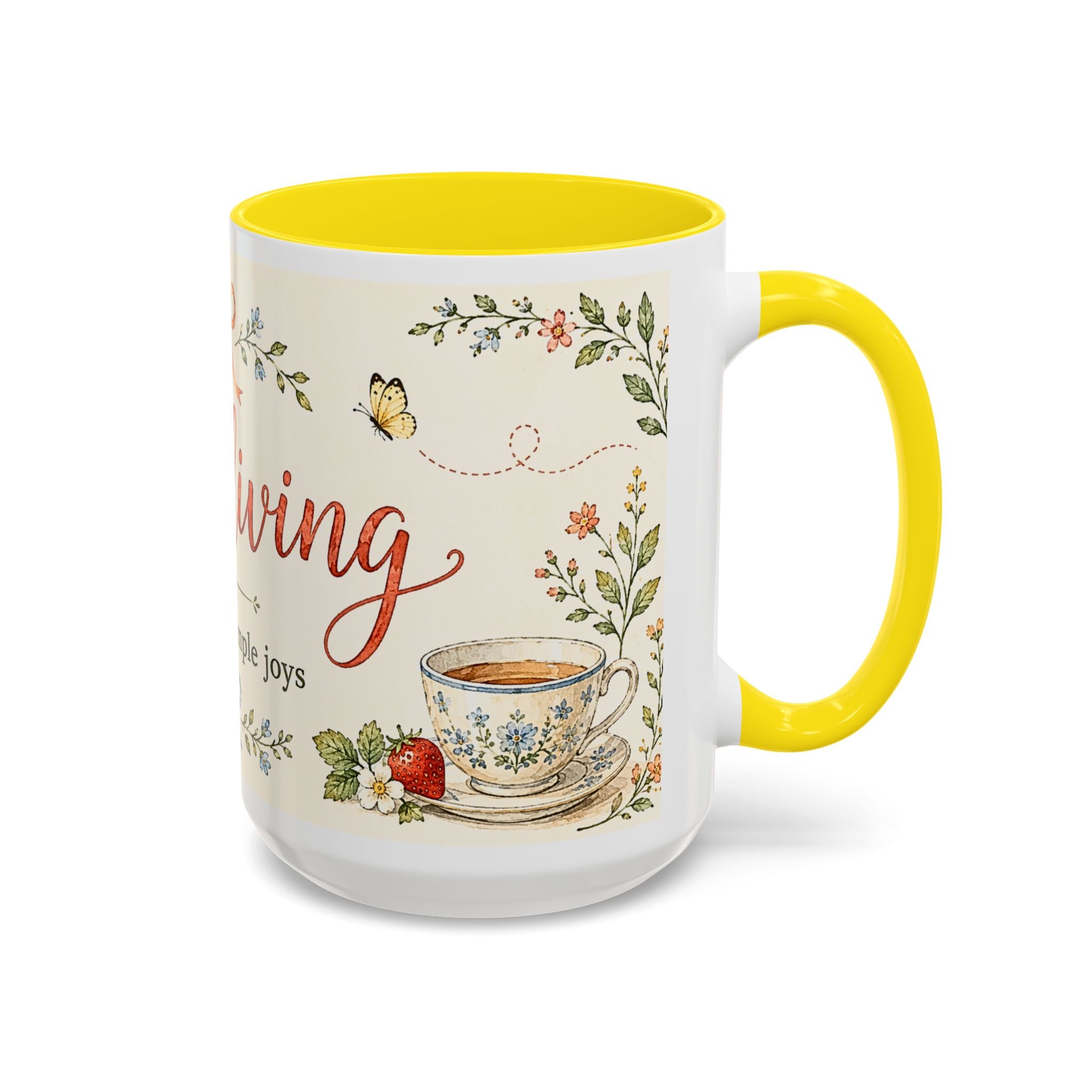 Slow Living Coffee Mug — "soft days, simple joys" Floral Accent Mug