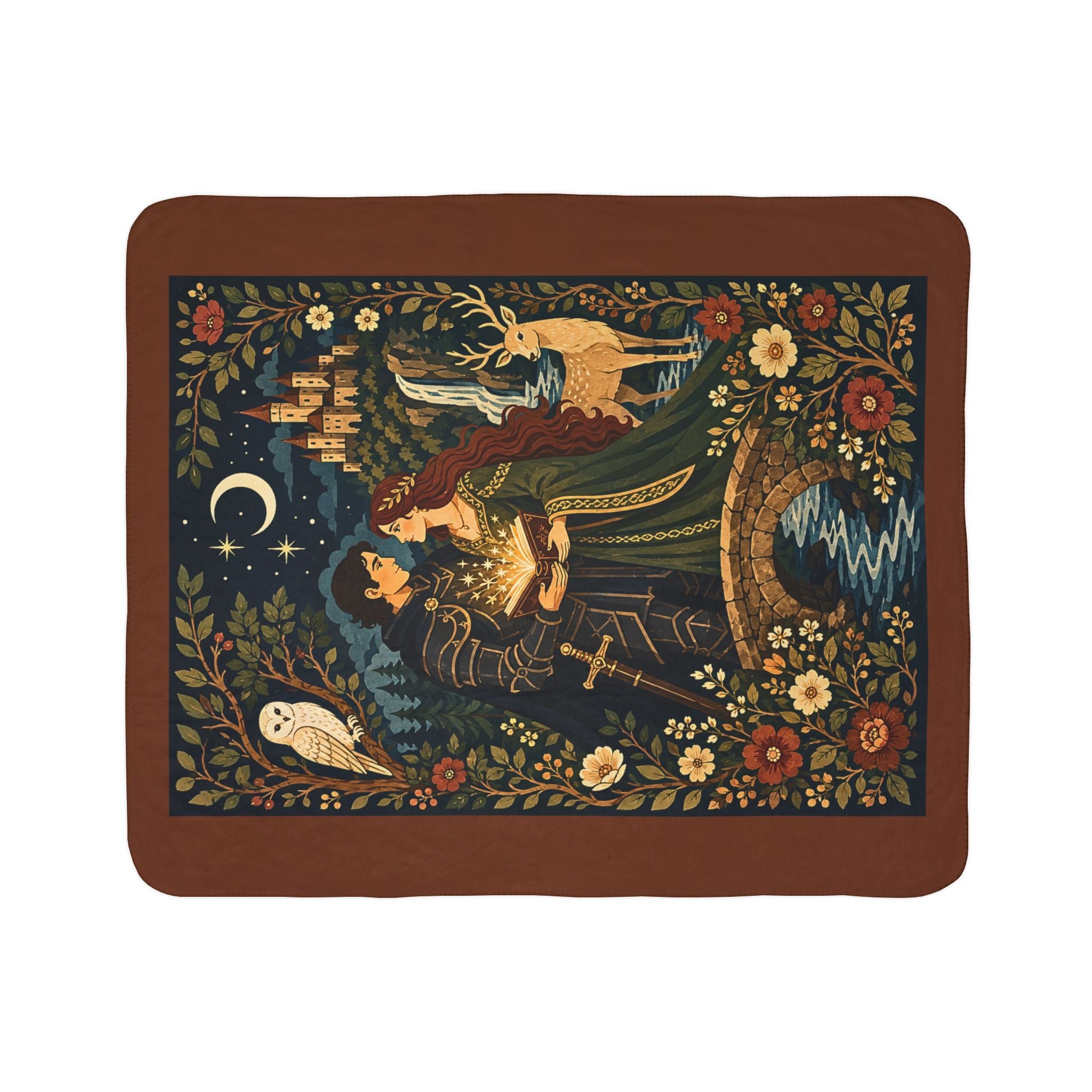 Romantic Medieval Couple Sherpa Blanket — Enchanted Forest Fleece Throw