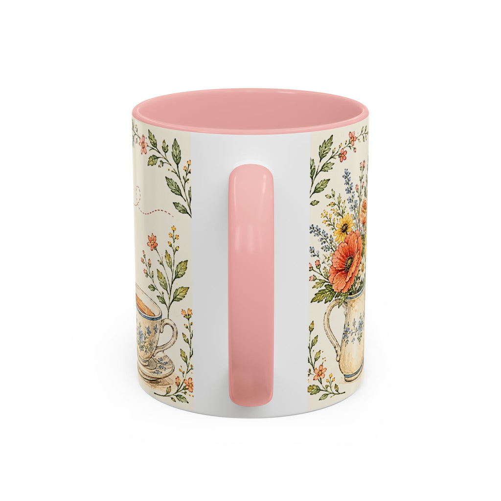 Slow Living Coffee Mug — "soft days, simple joys" Floral Accent Mug