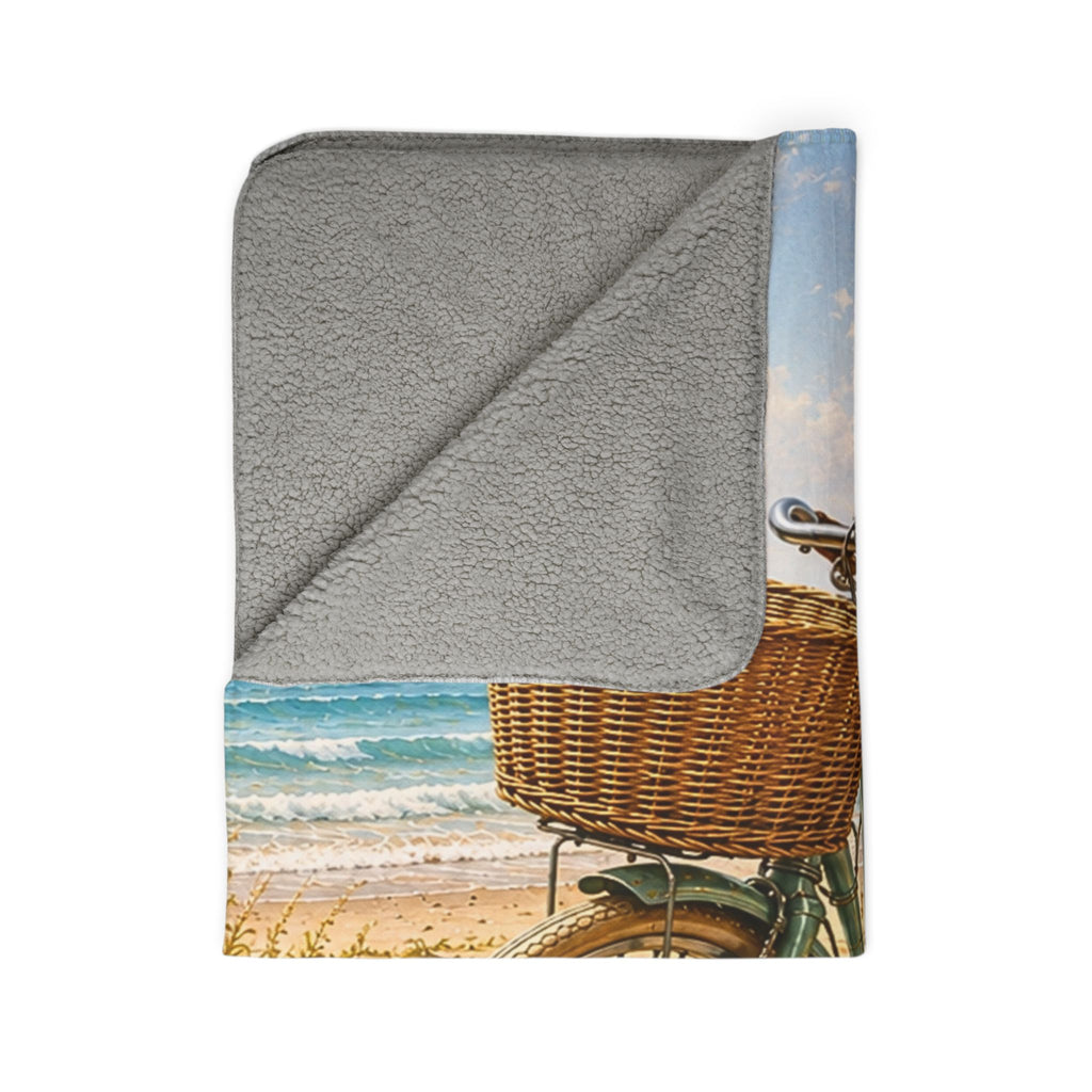 Sherpa Blanket — Coastal Bicycle Beach Scene Fleece Throw