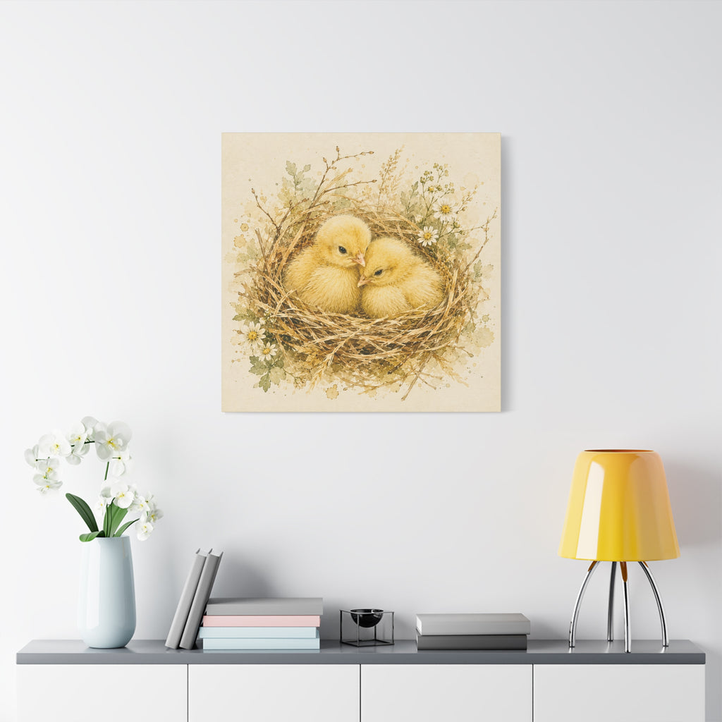 Chick Nest Canvas — Vintage Baby Chicks Wall Art