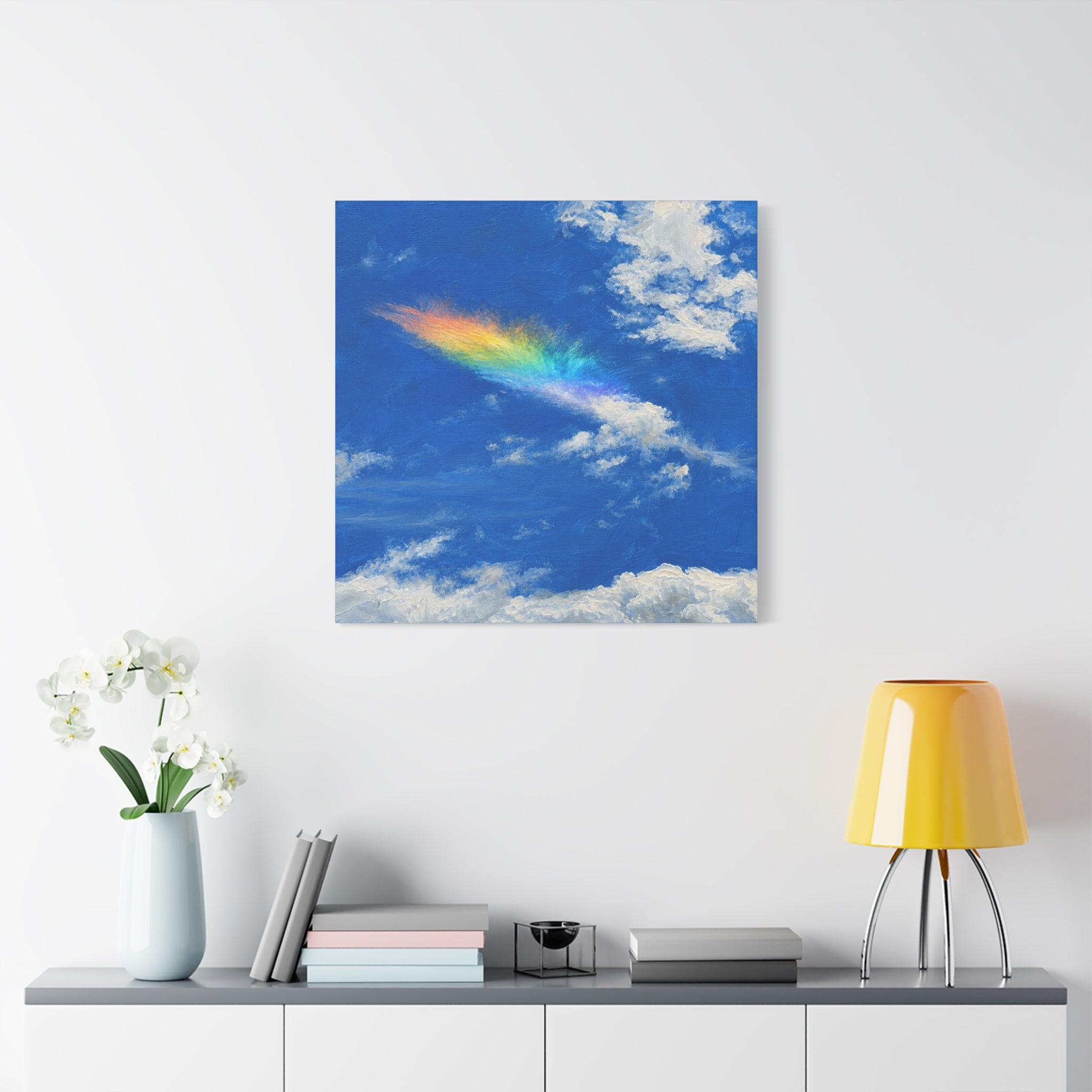 Rainbow Feather Cloud Matte Canvas Wall Art — Stretched Sky Landscape Print