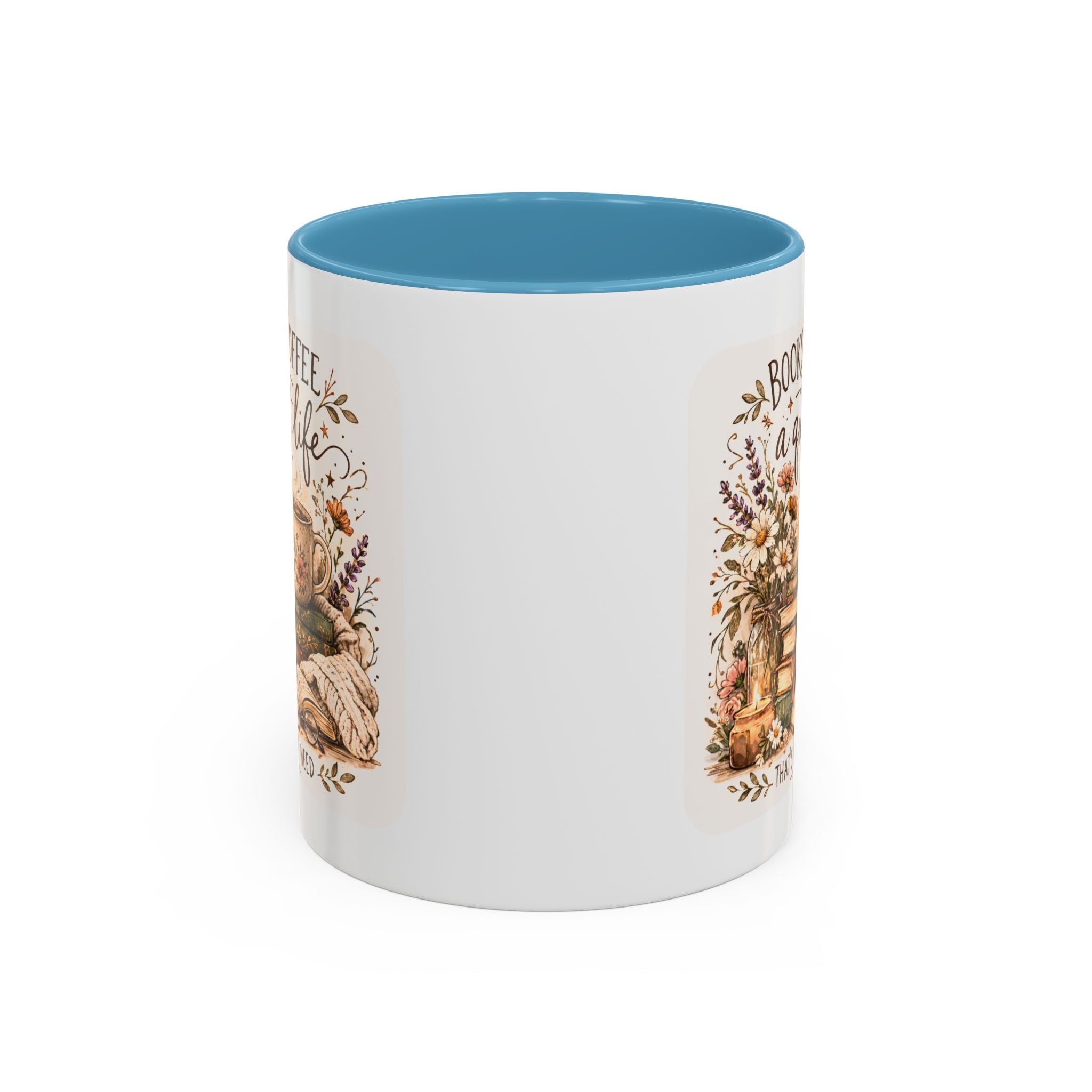 Books, Coffee & A Quiet Life Accent Coffee Mug — Cozy Literary Tea Cup (11/15oz)