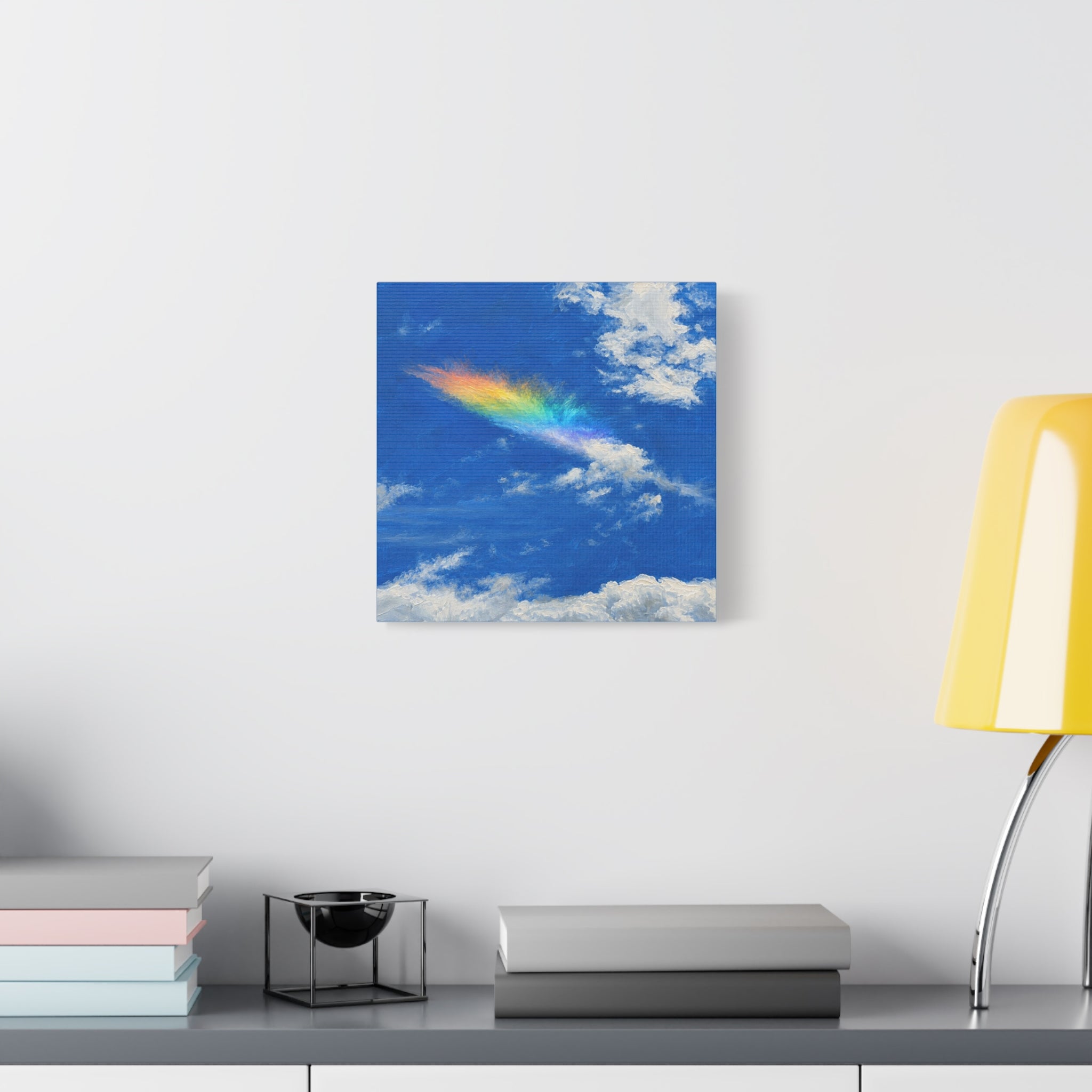 Rainbow Feather Cloud Matte Canvas Wall Art — Stretched Sky Landscape Print