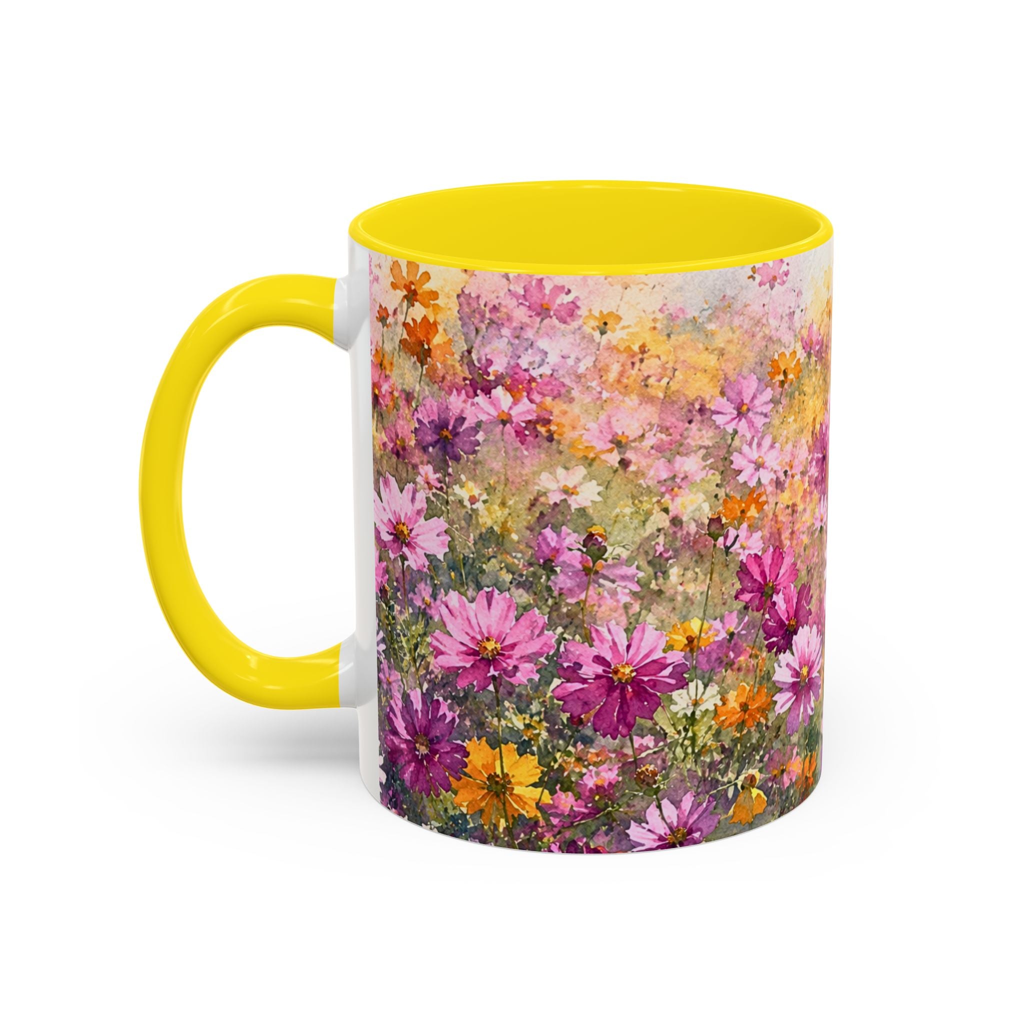 Floral Meadow Accent Coffee Mug — Pink Wildflower Ceramic Mug