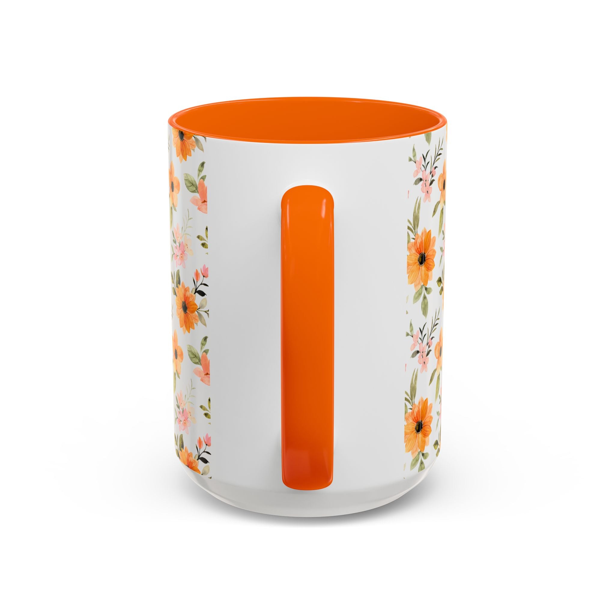 Floral Orange Watercolor Accent Mug — Bright Spring Coffee Cup (11/15 oz)