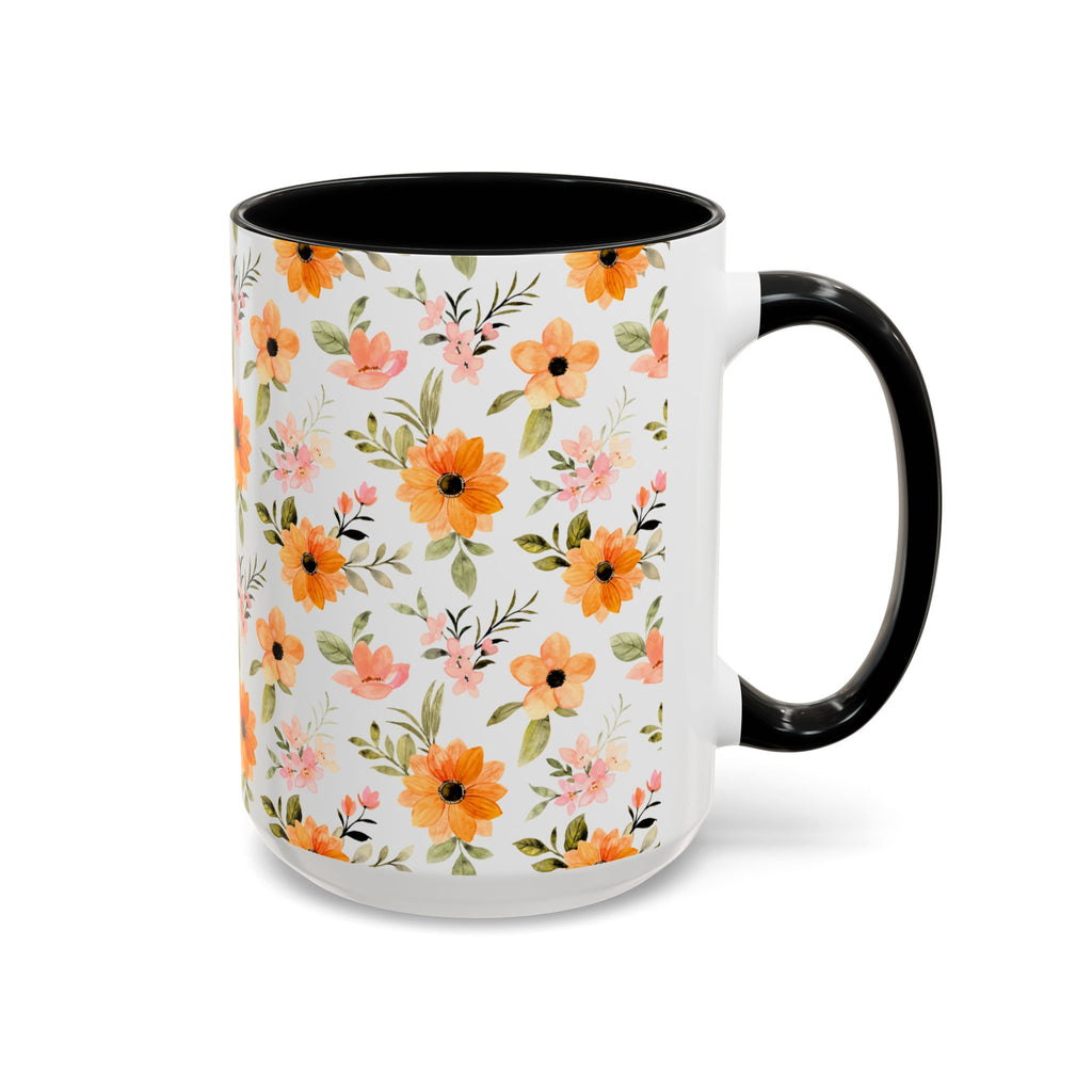 Floral Orange Watercolor Accent Mug — Bright Spring Coffee Cup (11/15 oz)