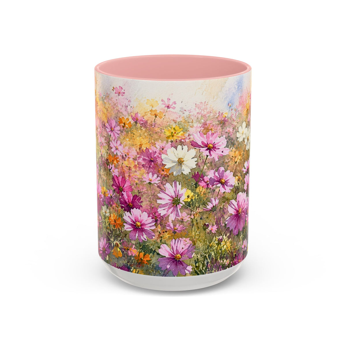 Floral Meadow Accent Coffee Mug — Pink Wildflower Ceramic Mug