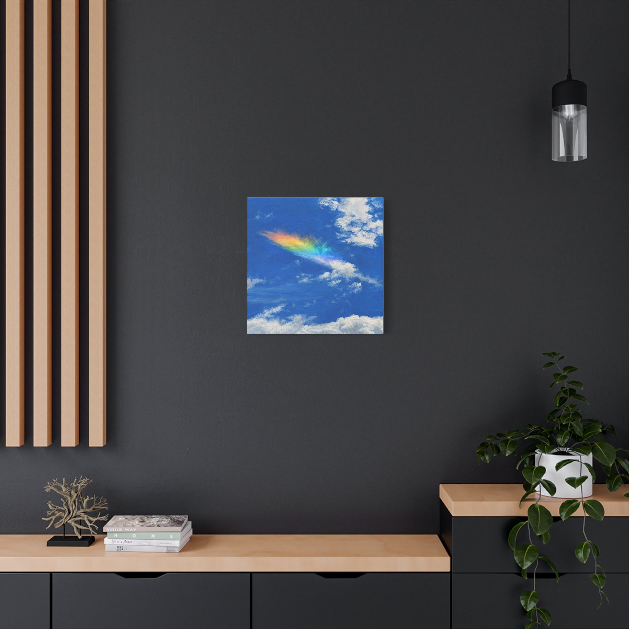 Rainbow Feather Cloud Matte Canvas Wall Art — Stretched Sky Landscape Print