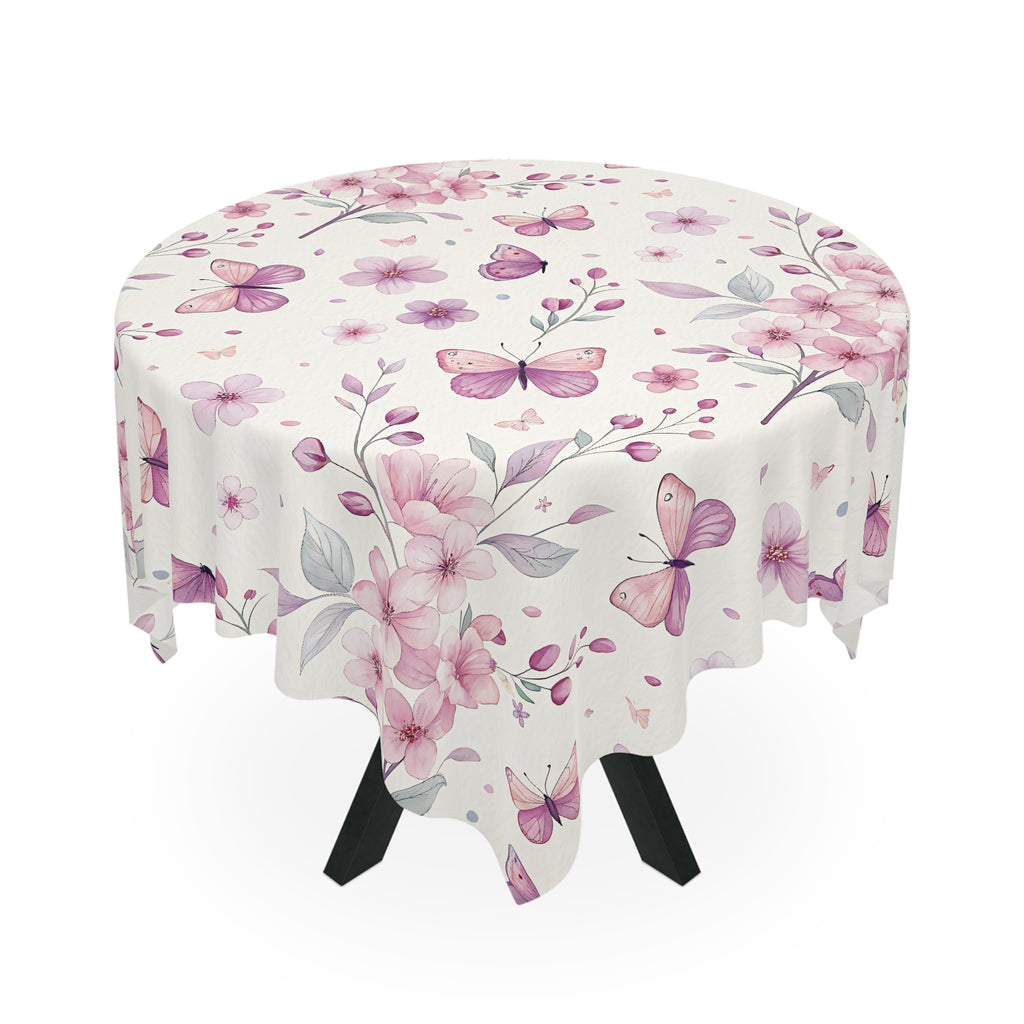 Pink Floral Butterfly Tablecloth — Romantic Spring Garden Table Decor