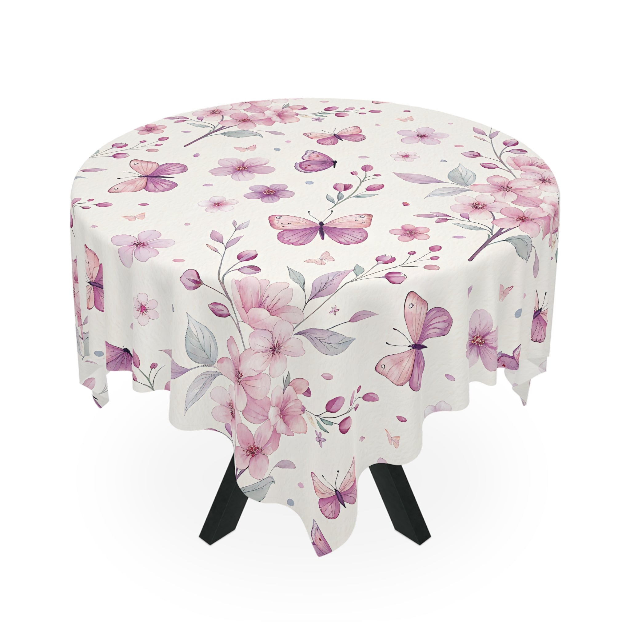 Pink Floral Butterfly Tablecloth — Romantic Spring Garden Table Decor