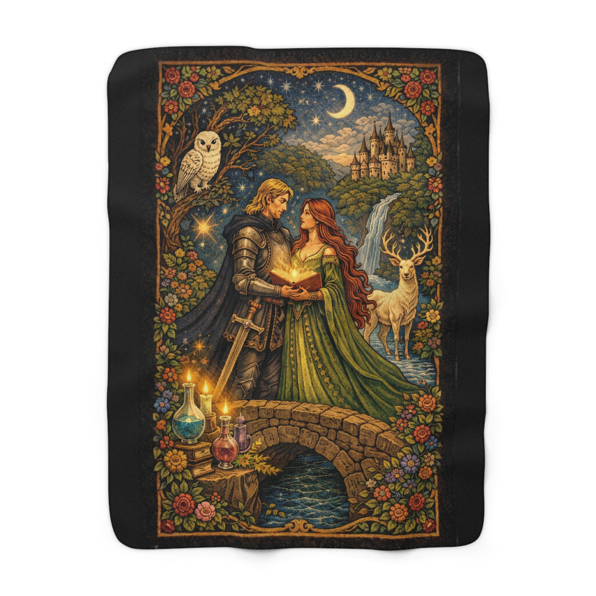 Medieval Romance Sherpa Blanket — Knight & Maiden Fantasy Fleece Throw