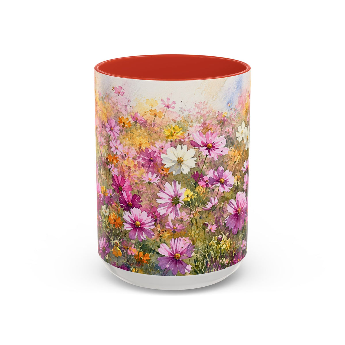Floral Meadow Accent Coffee Mug — Pink Wildflower Ceramic Mug