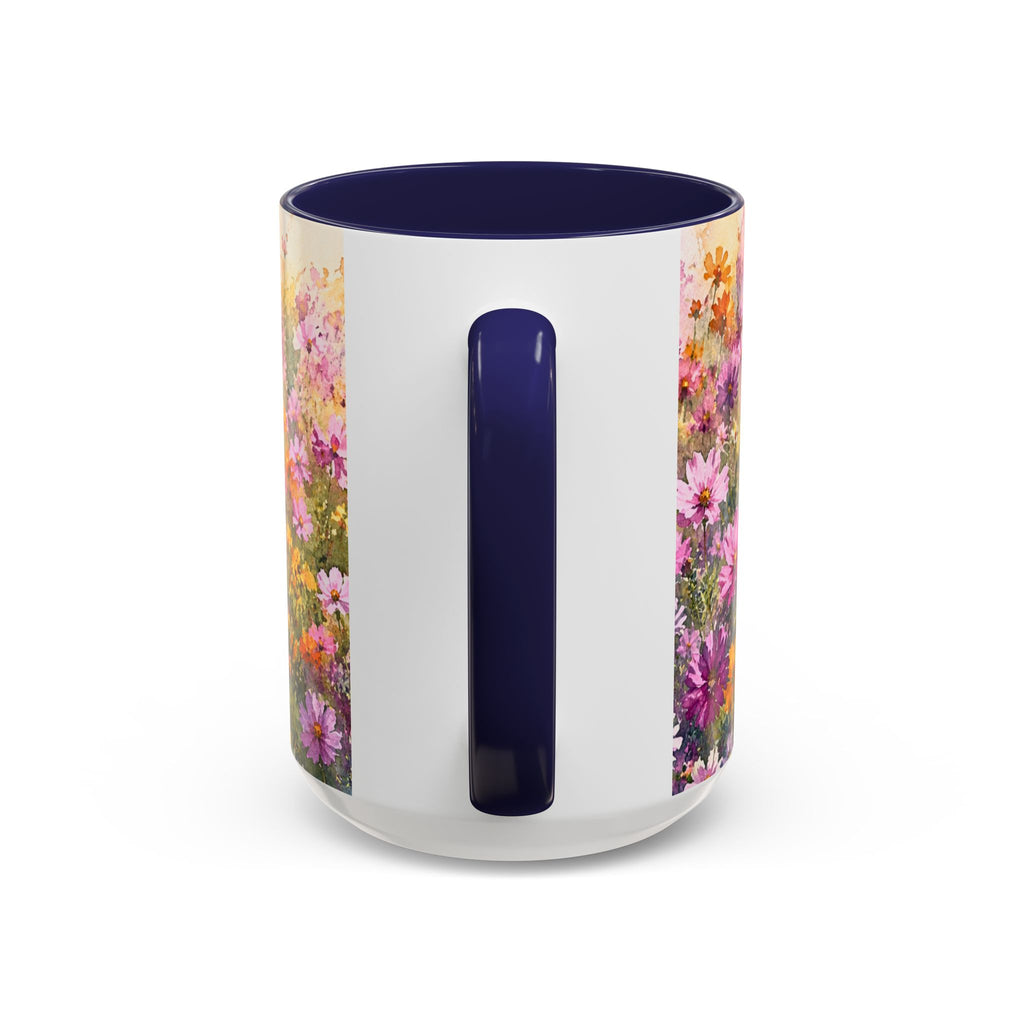 Floral Meadow Accent Coffee Mug — Pink Wildflower Ceramic Mug