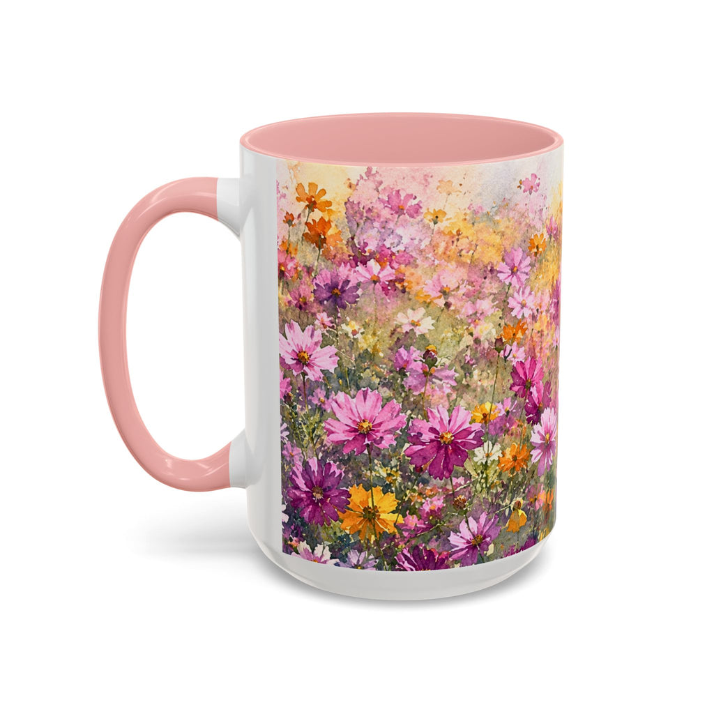 Floral Meadow Accent Coffee Mug — Pink Wildflower Ceramic Mug