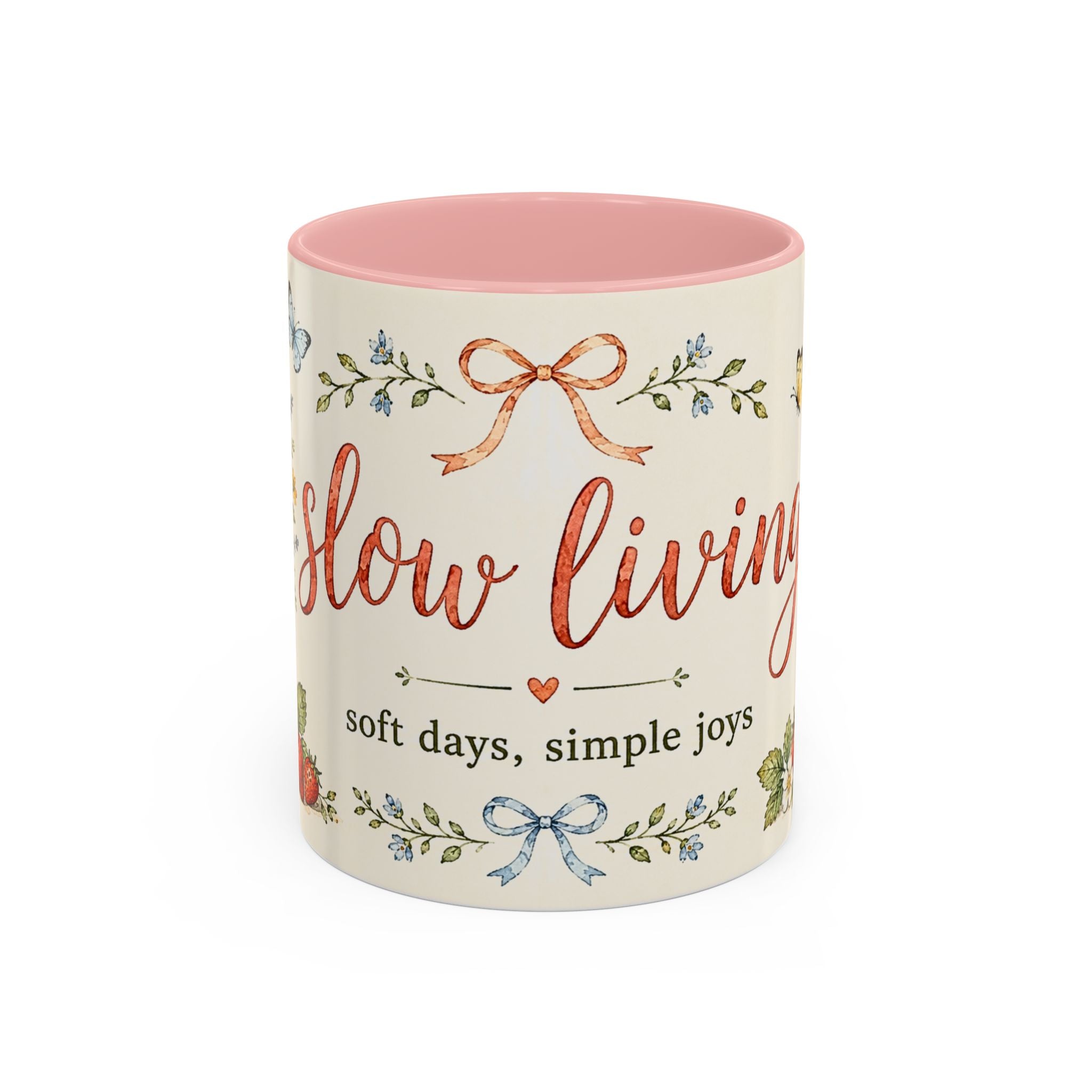 Slow Living Coffee Mug — "soft days, simple joys" Floral Accent Mug