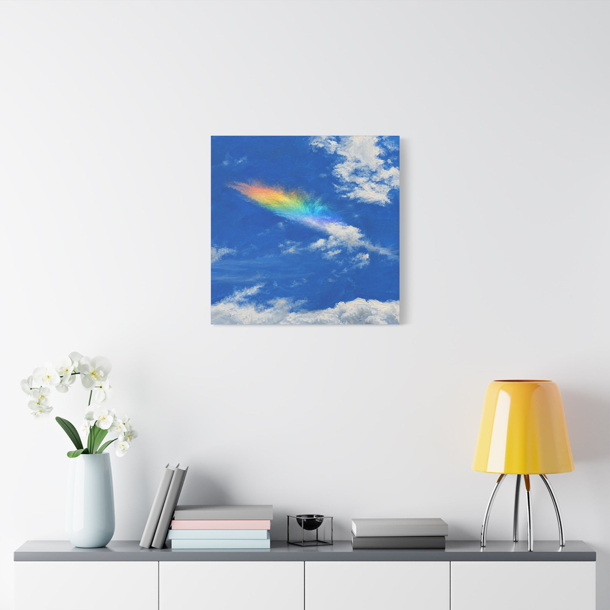 Rainbow Feather Cloud Matte Canvas Wall Art — Stretched Sky Landscape Print