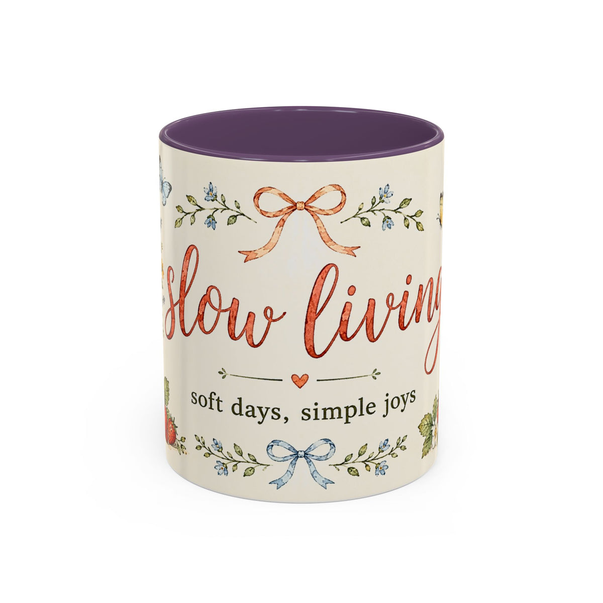 Slow Living Coffee Mug — "soft days, simple joys" Floral Accent Mug