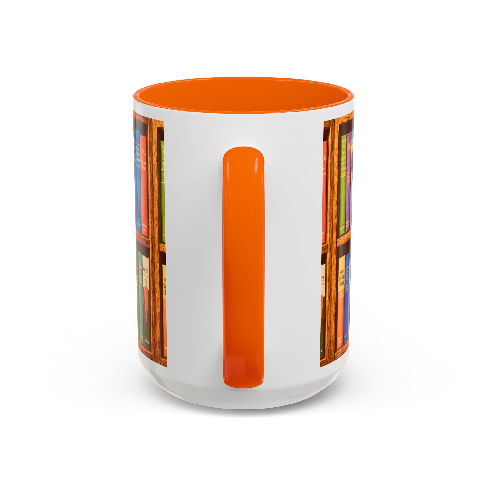 Booklover Accent Coffee Mug – Colorful Bookshelf Design (15 oz)