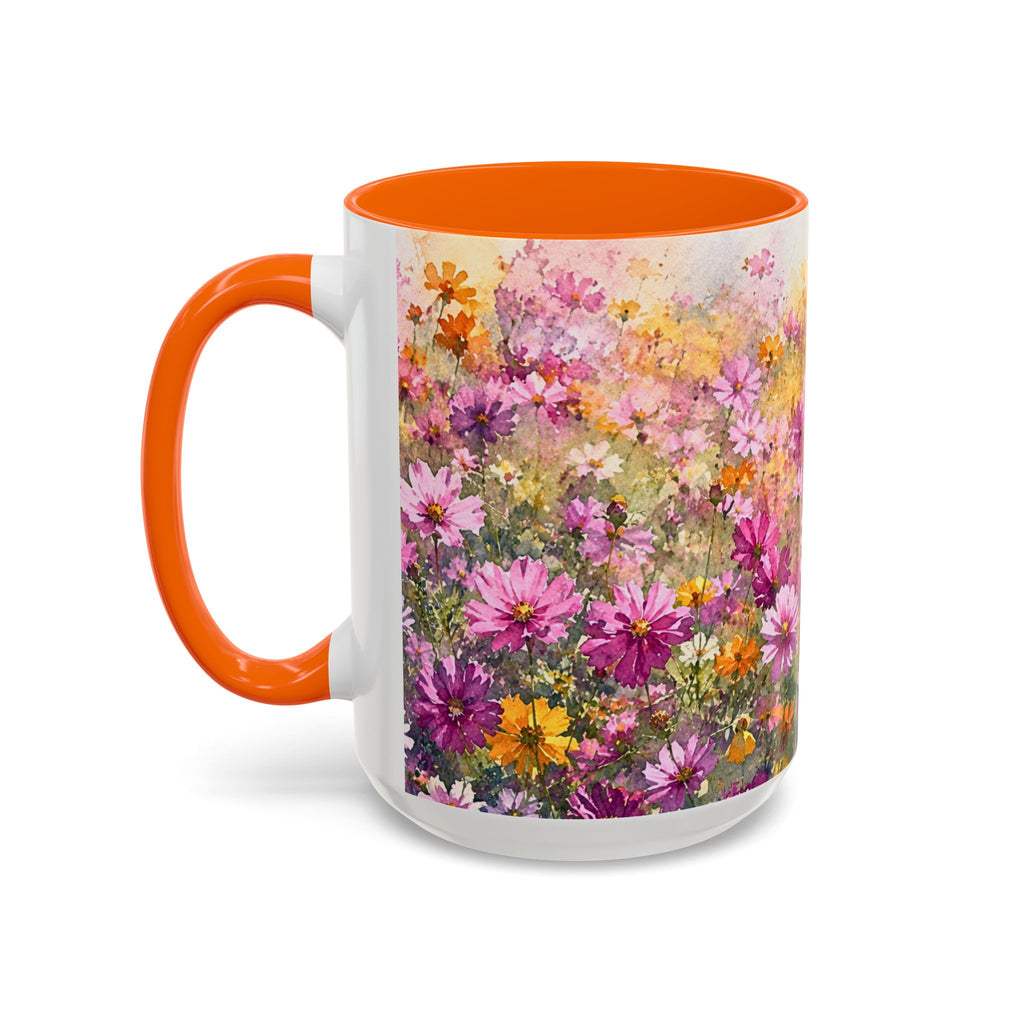 Floral Meadow Accent Coffee Mug — Pink Wildflower Ceramic Mug
