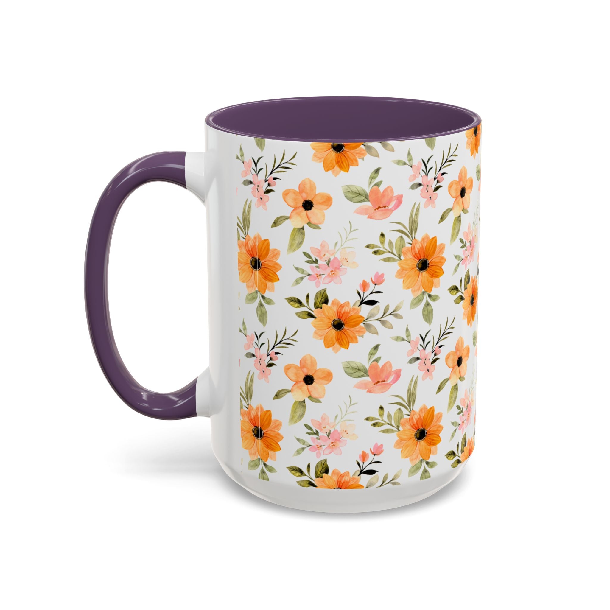 Floral Orange Watercolor Accent Mug — Bright Spring Coffee Cup (11/15 oz)