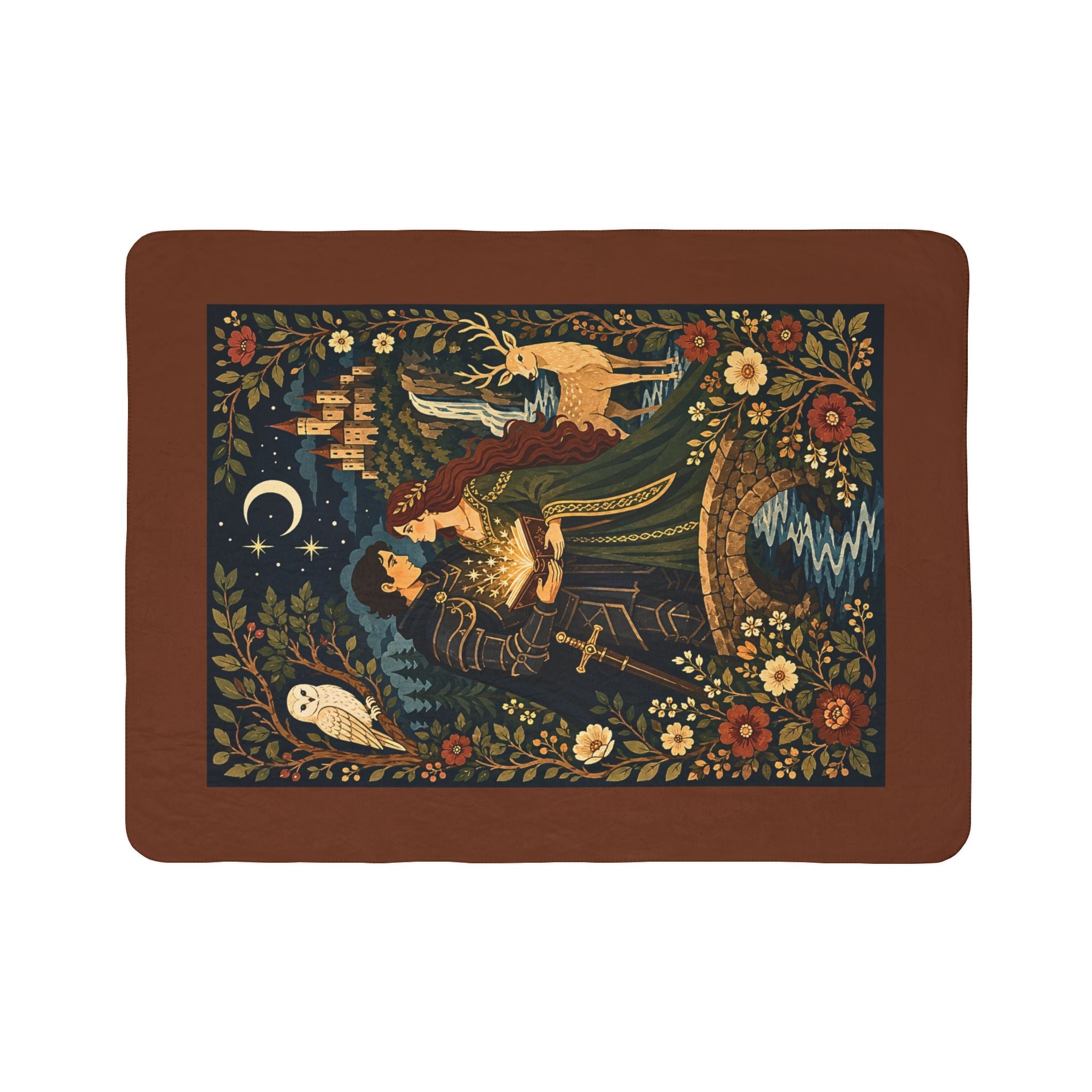Romantic Medieval Couple Sherpa Blanket — Enchanted Forest Fleece Throw