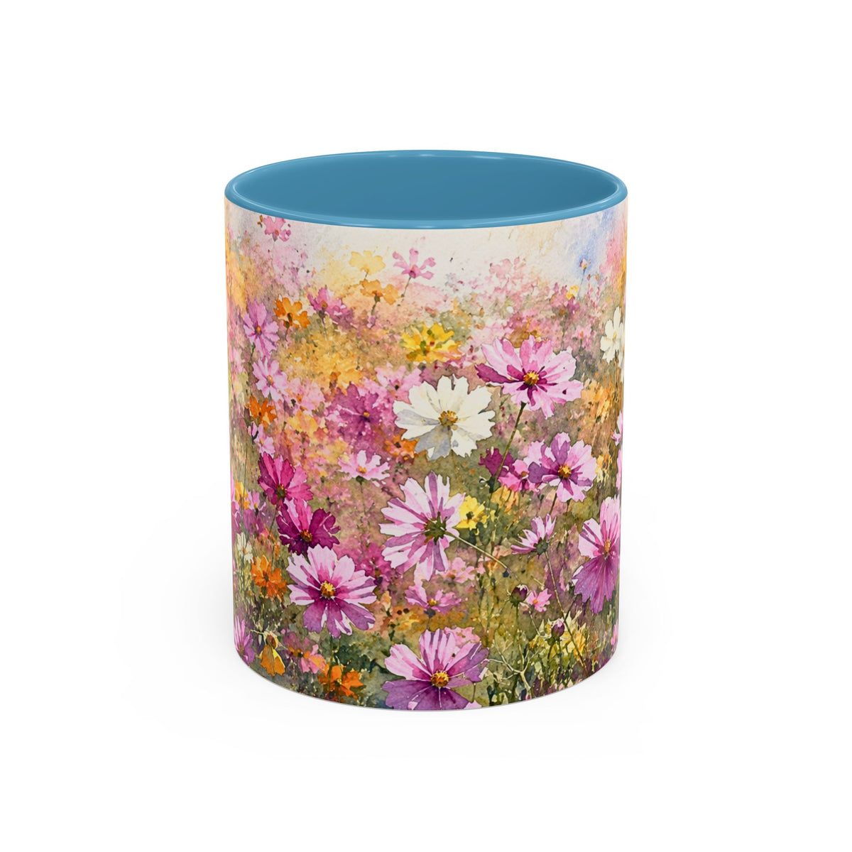 Floral Meadow Accent Coffee Mug — Pink Wildflower Ceramic Mug