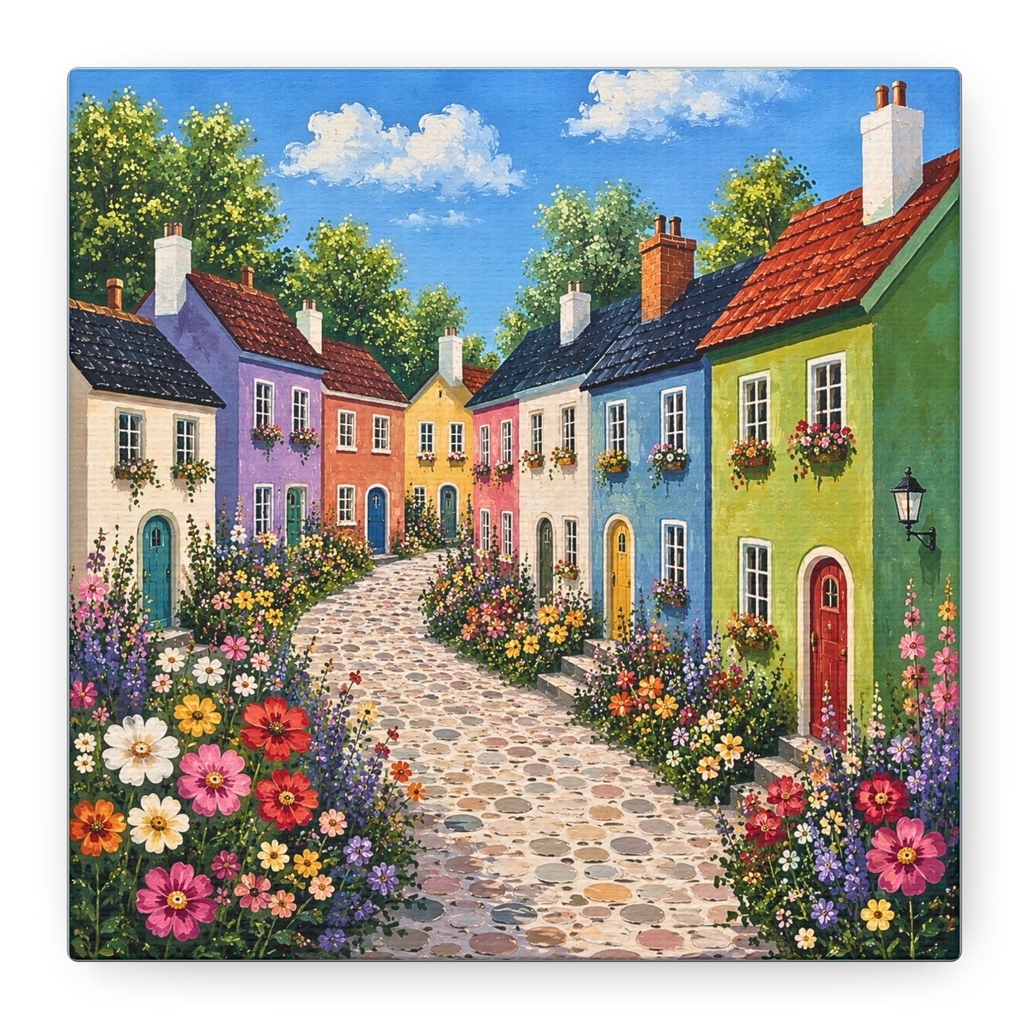 Colorful Cottage Street Matte Canvas Wall Art – Stretched 1.25"