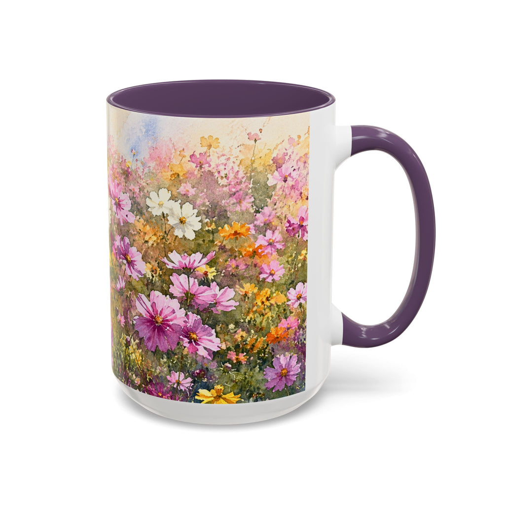 Floral Meadow Accent Coffee Mug — Pink Wildflower Ceramic Mug