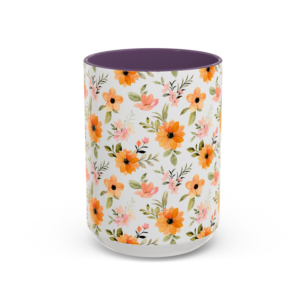 Floral Orange Watercolor Accent Mug — Bright Spring Coffee Cup (11/15 oz)