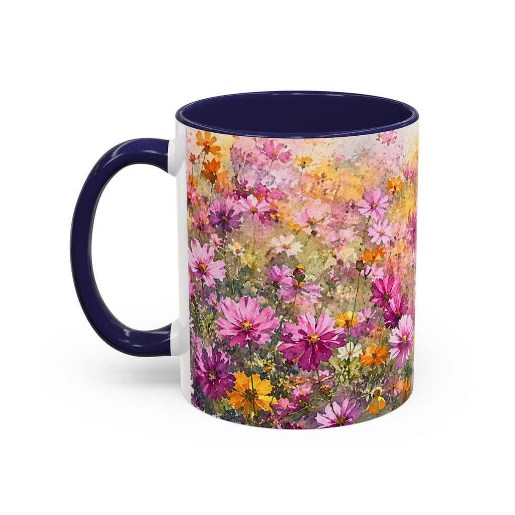 Floral Meadow Accent Coffee Mug — Pink Wildflower Ceramic Mug