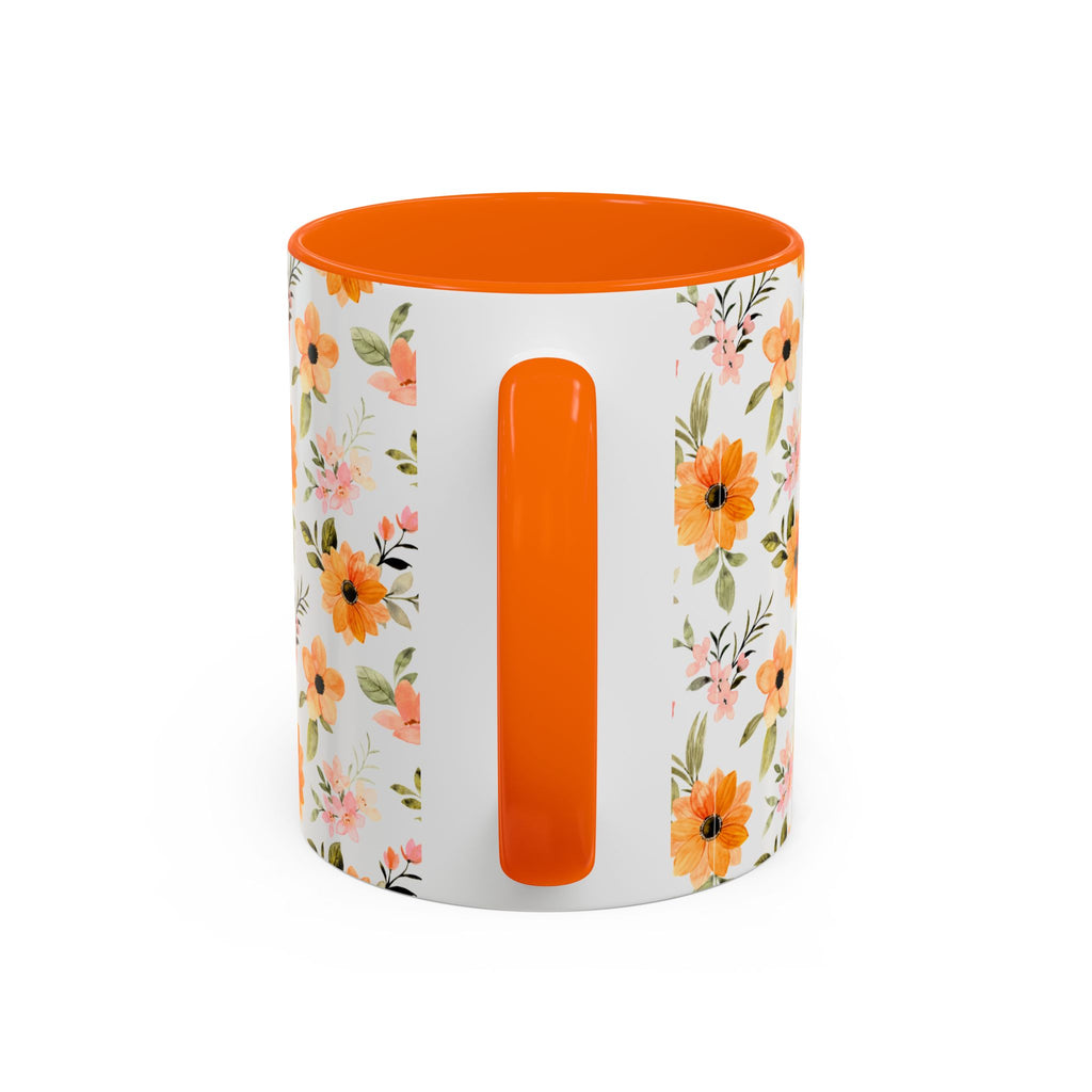 Floral Orange Watercolor Accent Mug — Bright Spring Coffee Cup (11/15 oz)