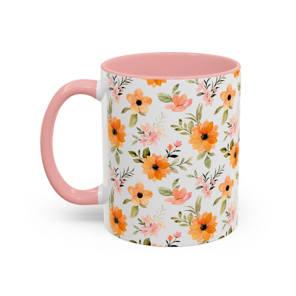 Floral Orange Watercolor Accent Mug — Bright Spring Coffee Cup (11/15 oz)