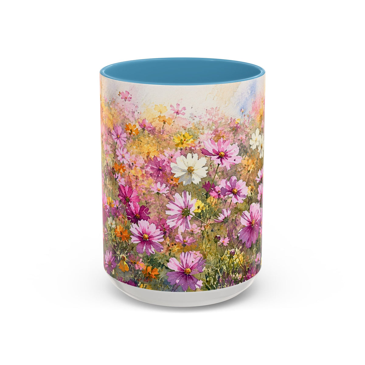 Floral Meadow Accent Coffee Mug — Pink Wildflower Ceramic Mug