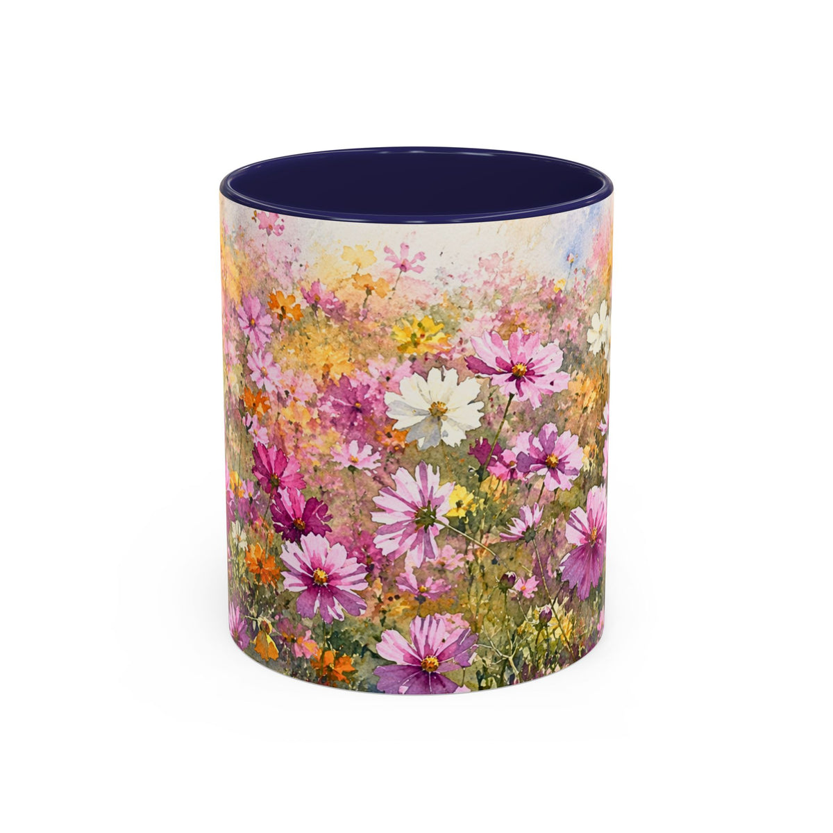 Floral Meadow Accent Coffee Mug — Pink Wildflower Ceramic Mug