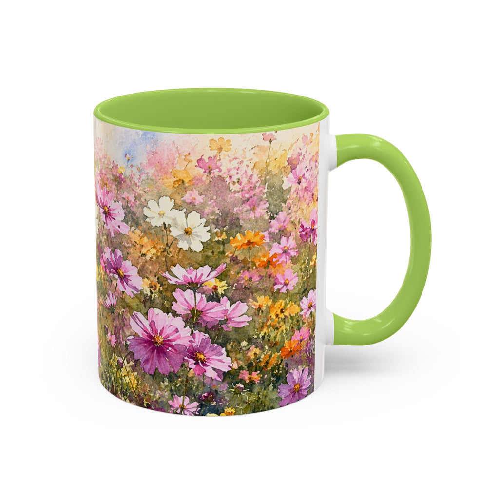 Floral Meadow Accent Coffee Mug — Pink Wildflower Ceramic Mug