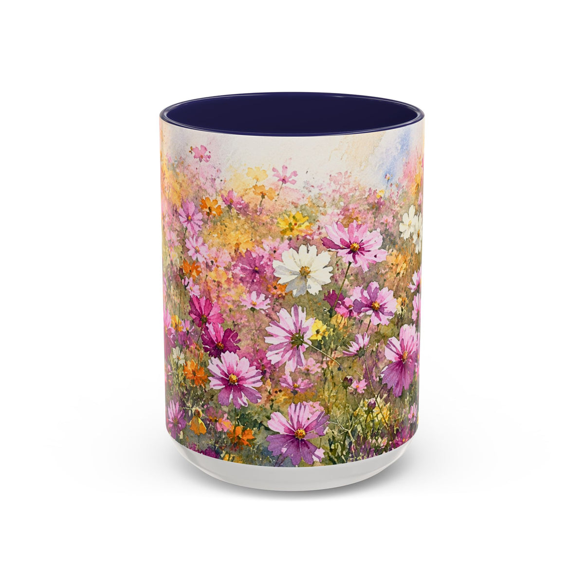 Floral Meadow Accent Coffee Mug — Pink Wildflower Ceramic Mug