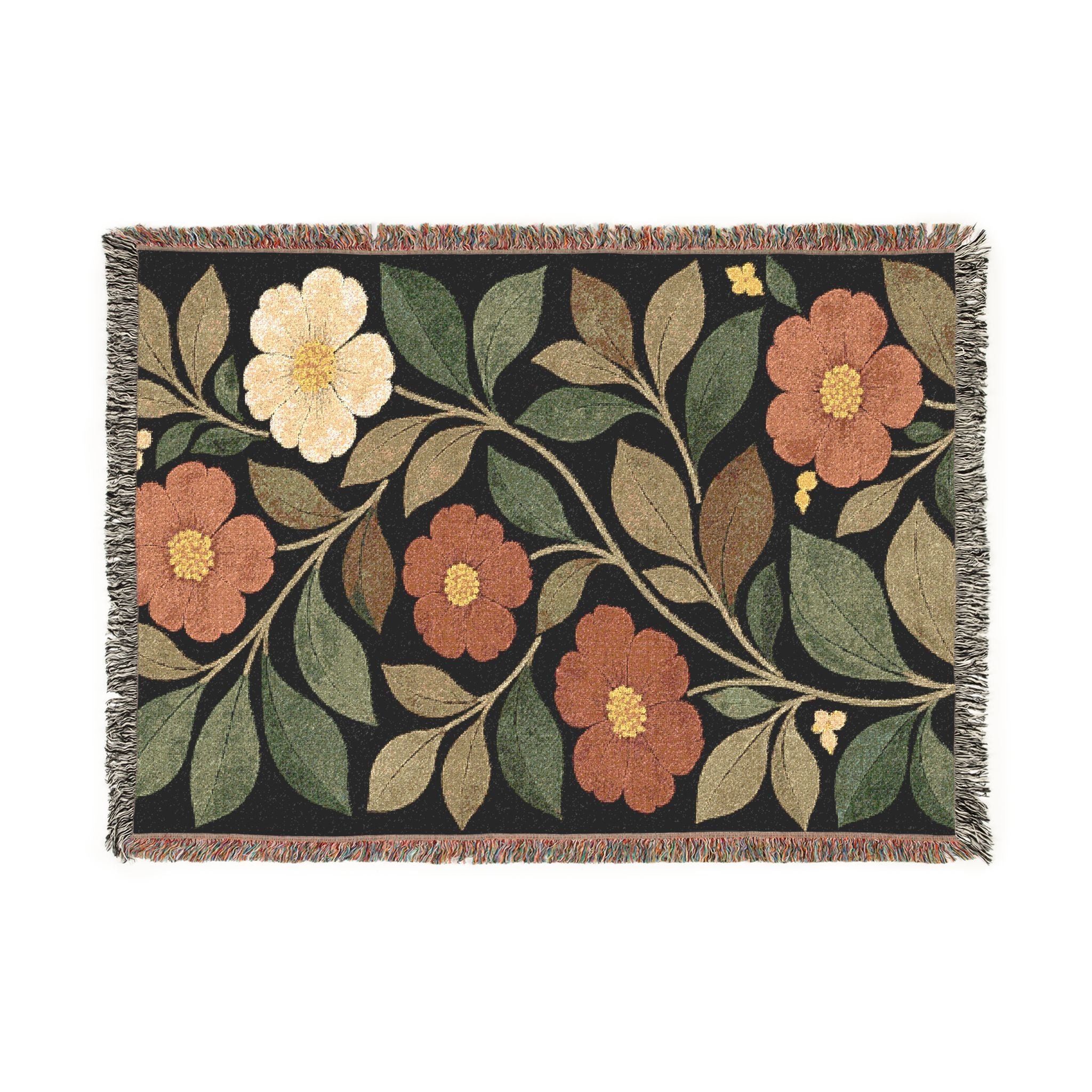 Floral Tapestry Woven Blanket — Vintage Botanical Throw for Living Room & Cozy Decor