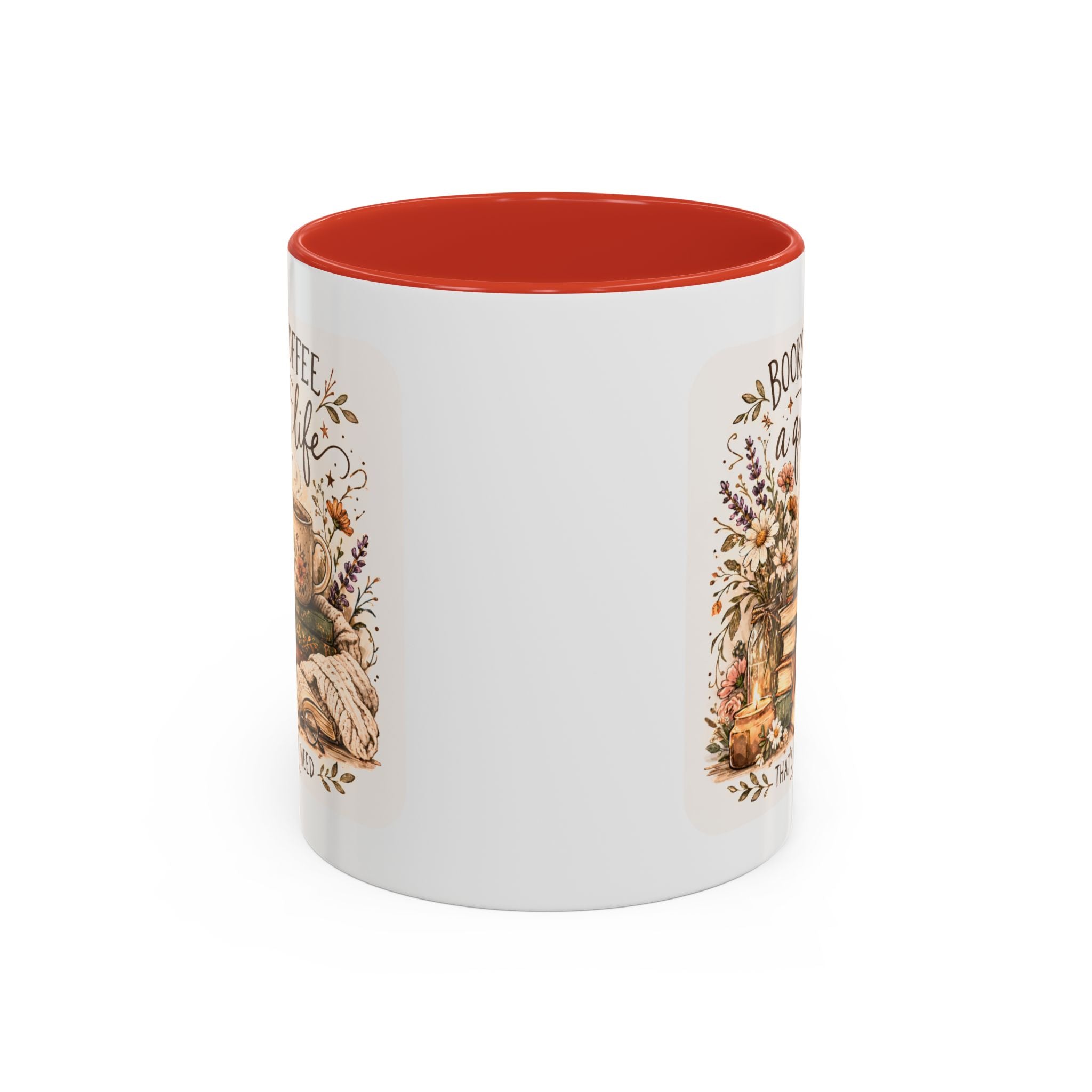 Books, Coffee & A Quiet Life Accent Coffee Mug — Cozy Literary Tea Cup (11/15oz)